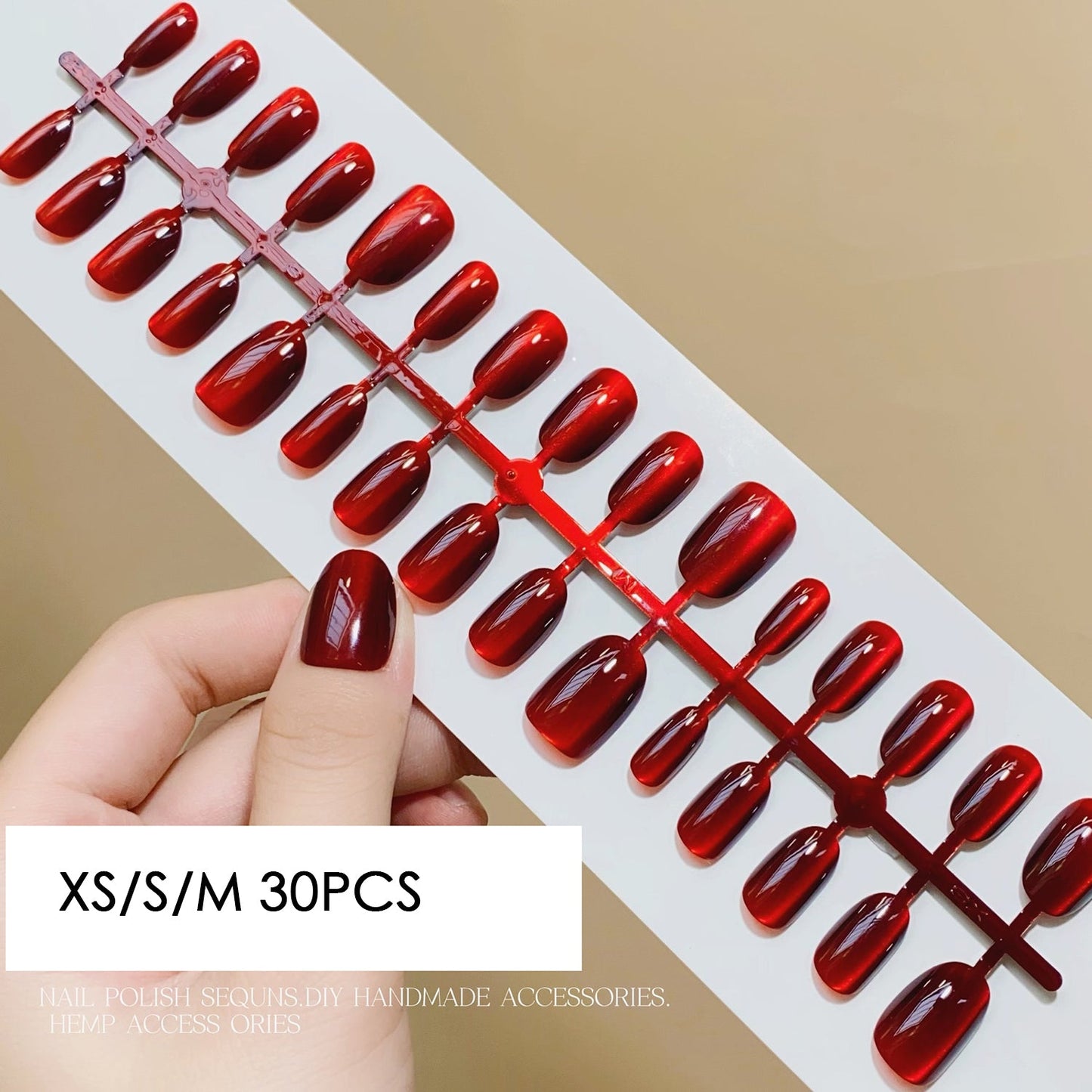 398 30pcs XS/S/M Red Press On Nail