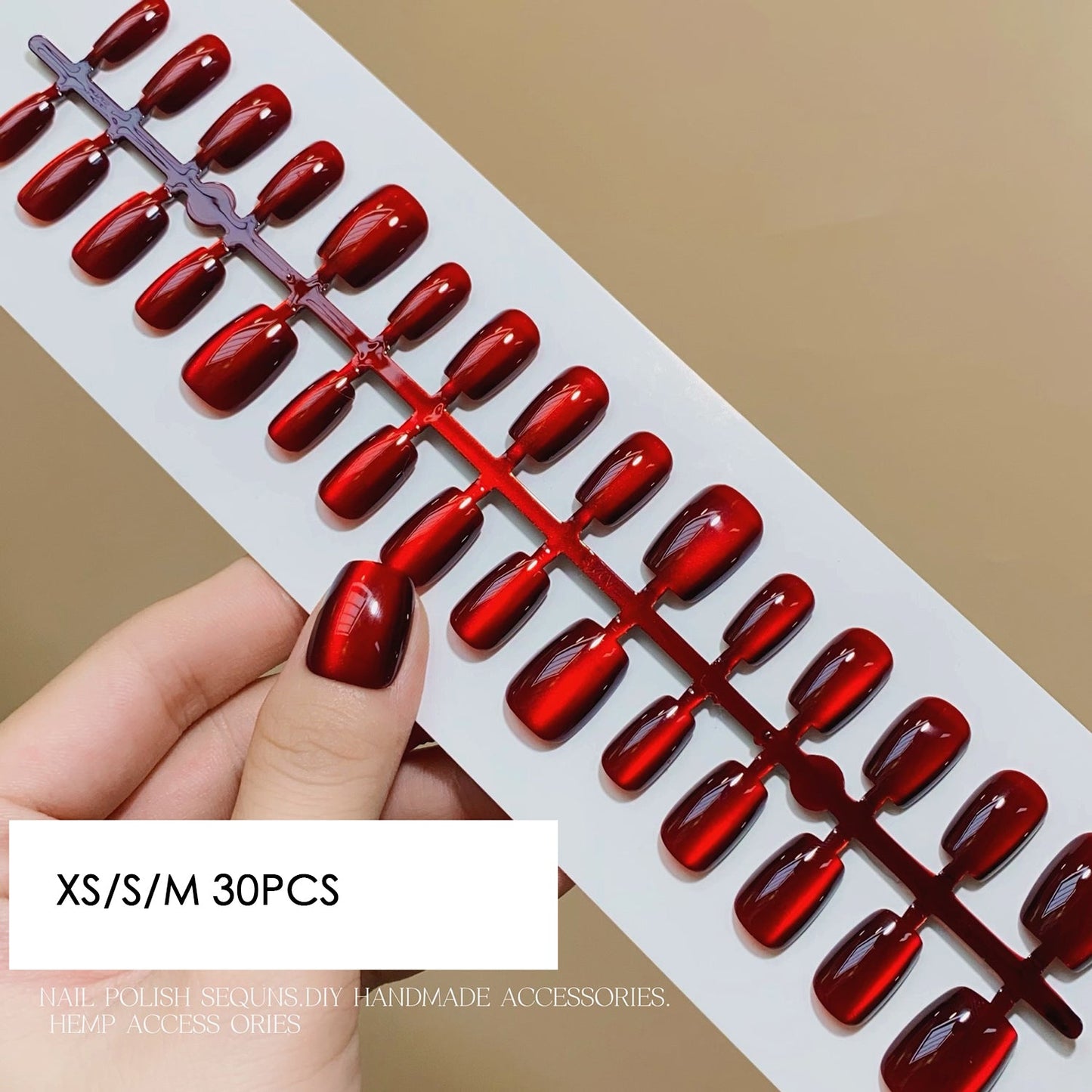 398 30pcs XS/S/M Red Press On Nail