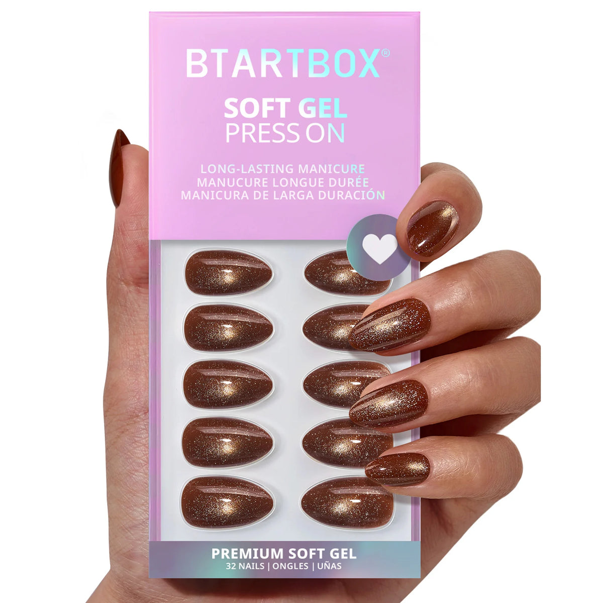Glossy brown Gothic cat-eye false nails for fall and Halloween looks
