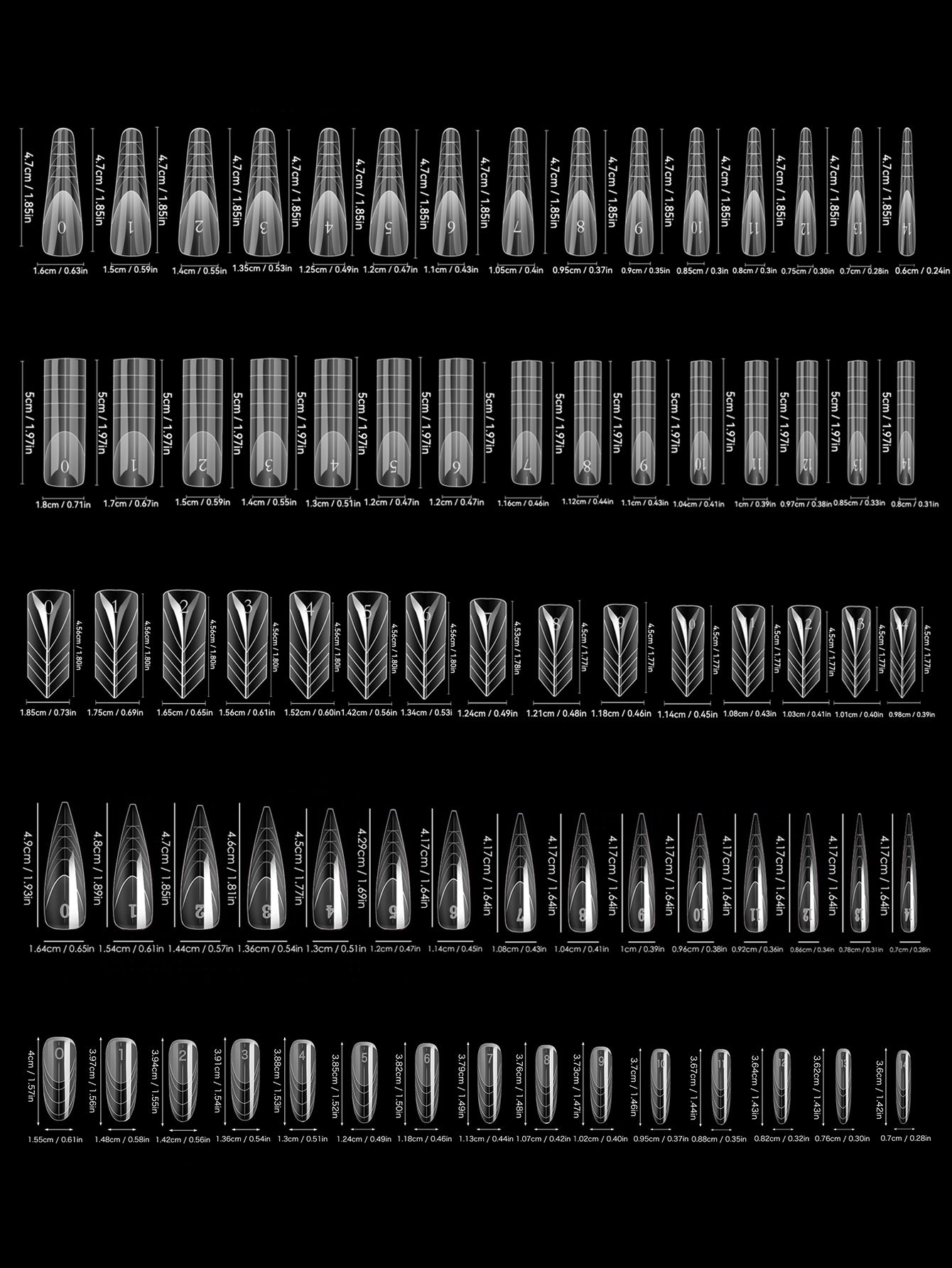 75pcs Clear French Nail Dual Forms 5 Different Styles