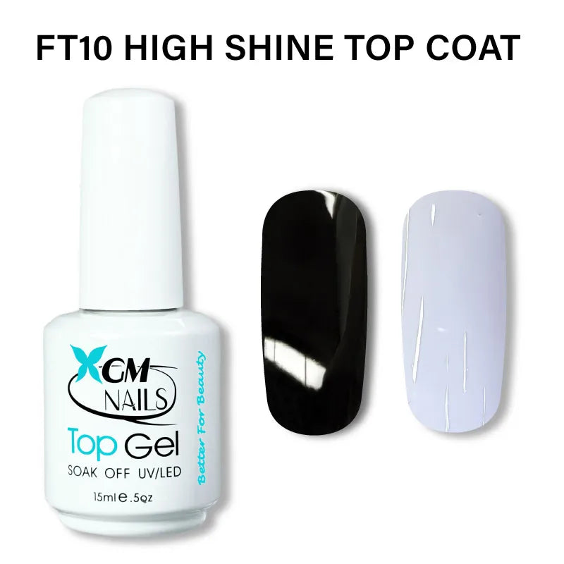 Close-up use case of clear glossy UV top coat sealing gel manicure color