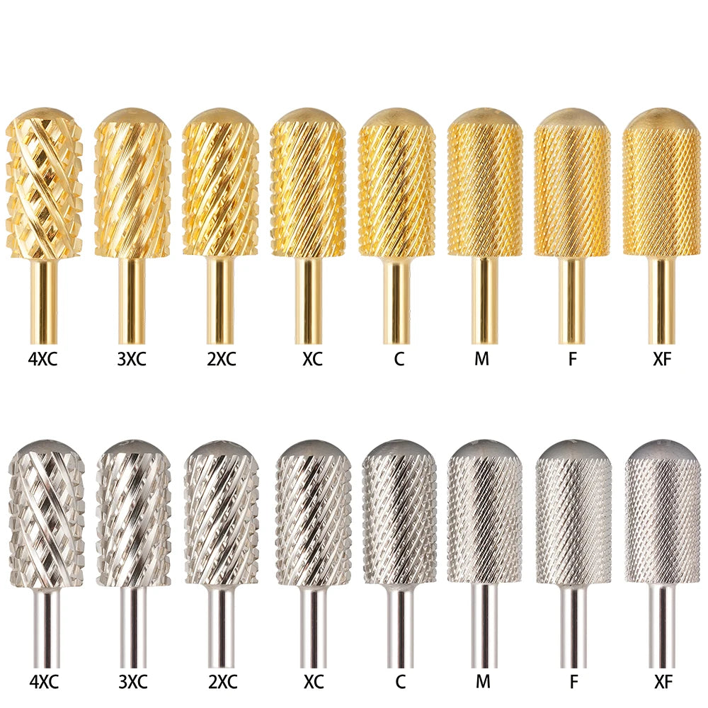 Close-up of tungsten carbide large barrel nail e-file bit for smoothing and product removal