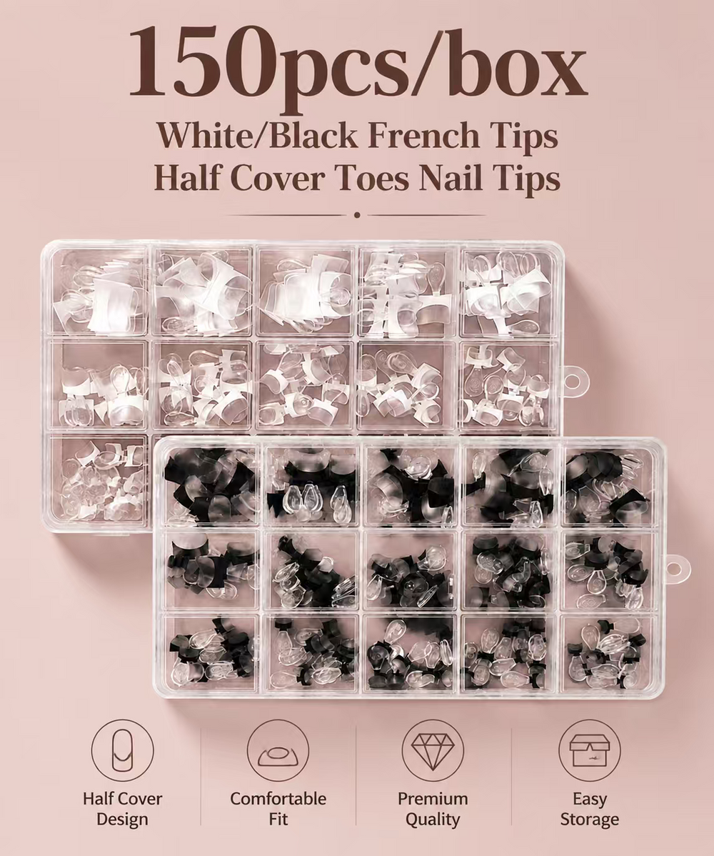 150pcs box White/Black French tips half-cover nail tips