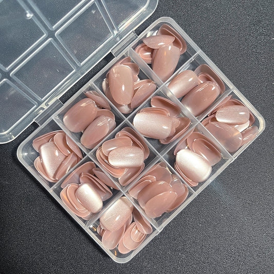 144pcs Pink Almond Cat Eye Press On Nails
