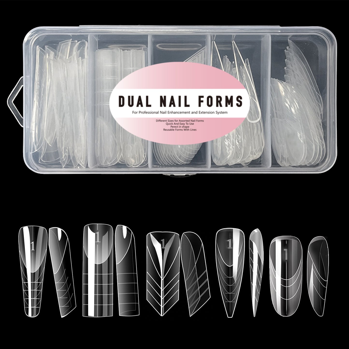 75pcs Clear French Nail Dual Forms 5 Different Styles