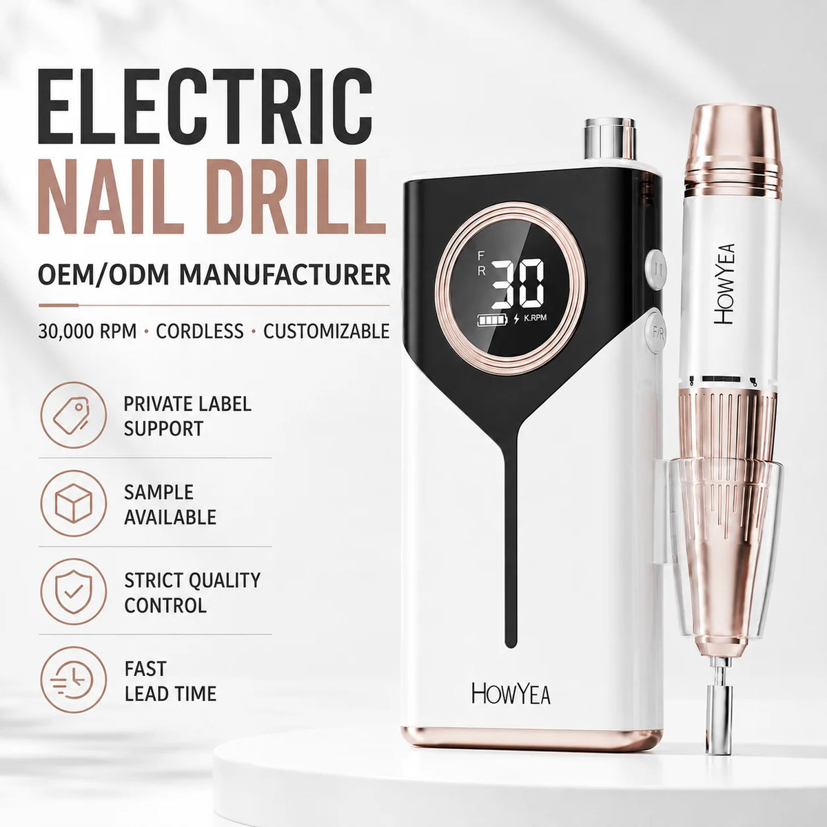 Portable electric nail file for DIY manicures and professional nail technicians, suitable for gel removal and acrylic shaping