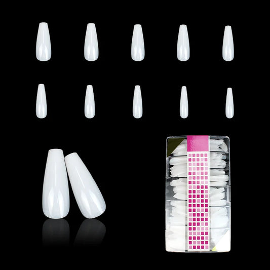 White coffin nail tips soft gel false nails 500 piece box for DIY nail extensions and custom press on sets