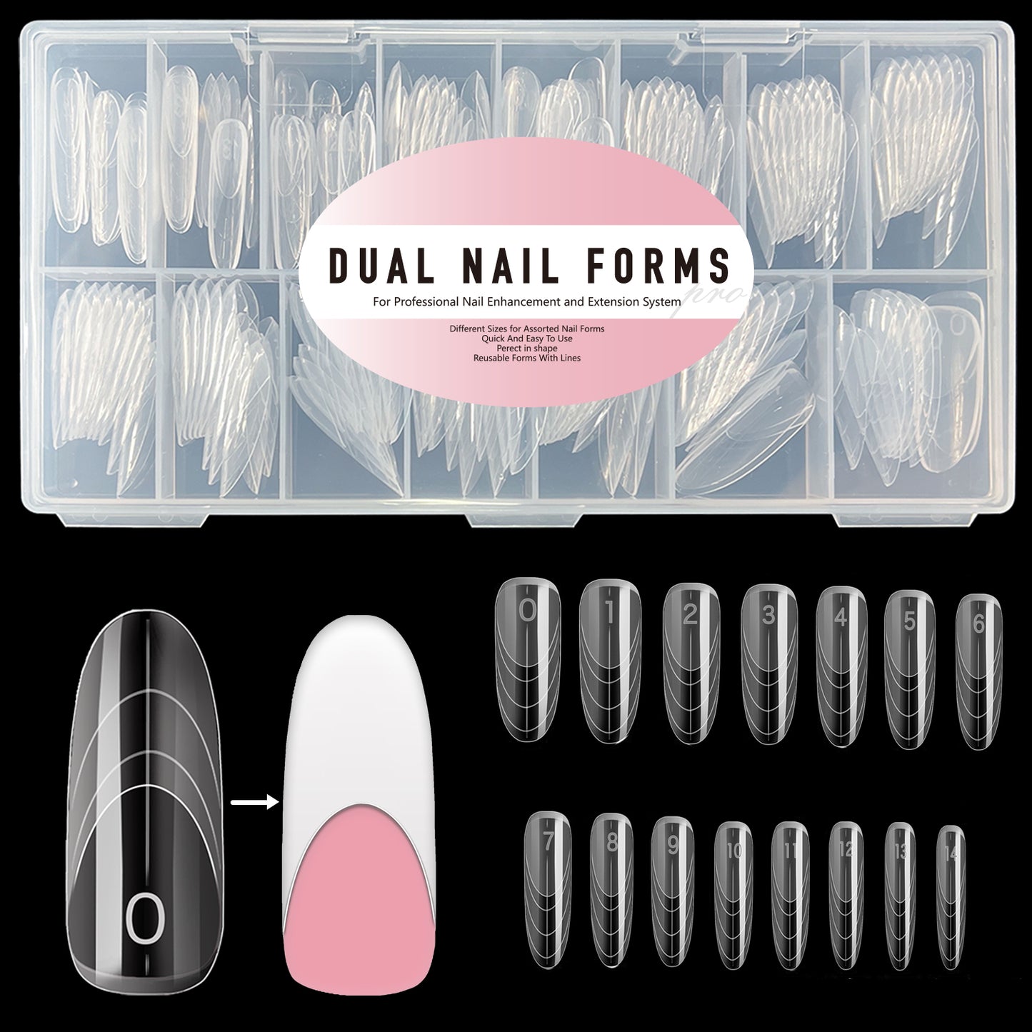 150pcs Clear Pink Oval Nail Dual Forms