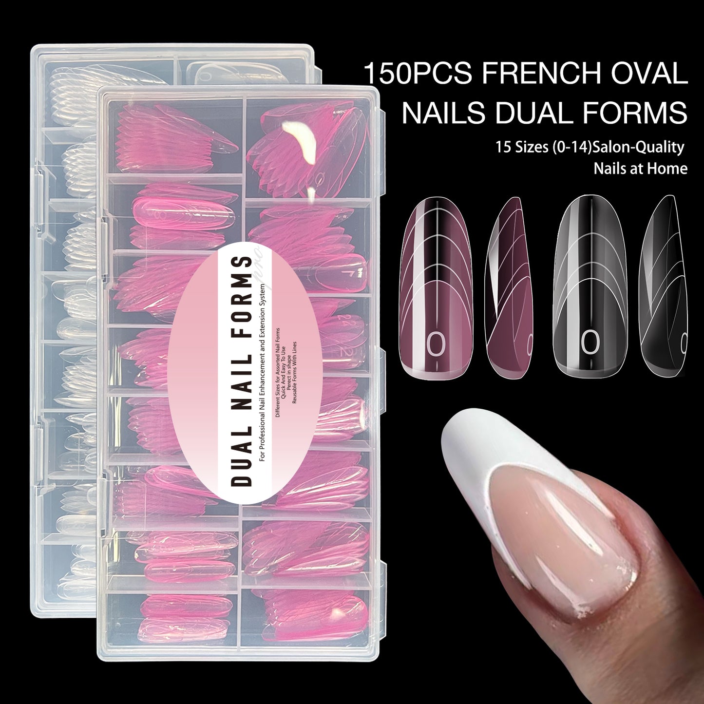 150pcs Clear Pink Oval Nail Dual Forms