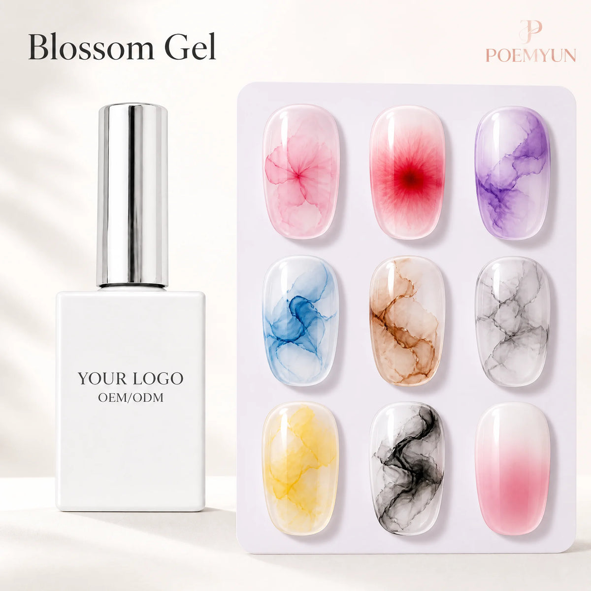 Clear blooming gel nail polish for watercolor, marble, smoke and floral nail art effects