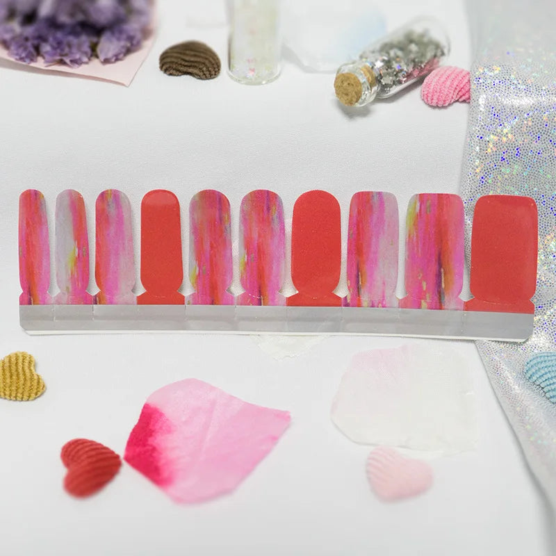 Colorful custom nail art stickers with French and Japanese-inspired 2D nail decals