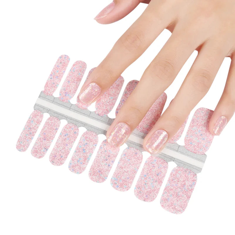 Close-up of waterproof 3D nail art wraps for natural nails press-ons and gel nails