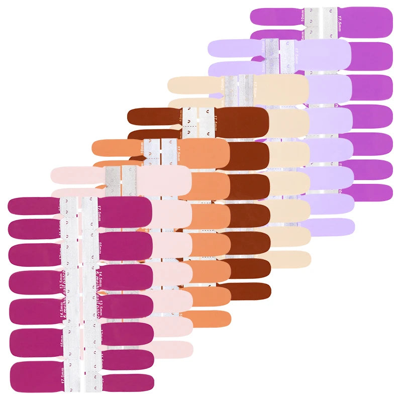 Colorful Japanese nail art stickers with glitter French-tip and solid-color 2D decal designs