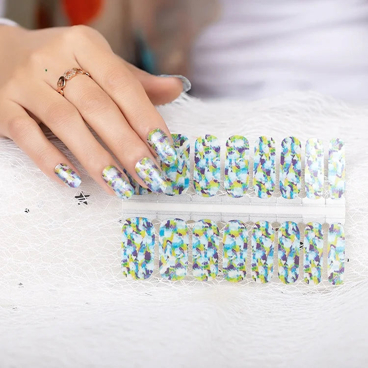 Heart rhinestone nail stickers with metallic French tip nail decal design for DIY manicures and press-on nail decor