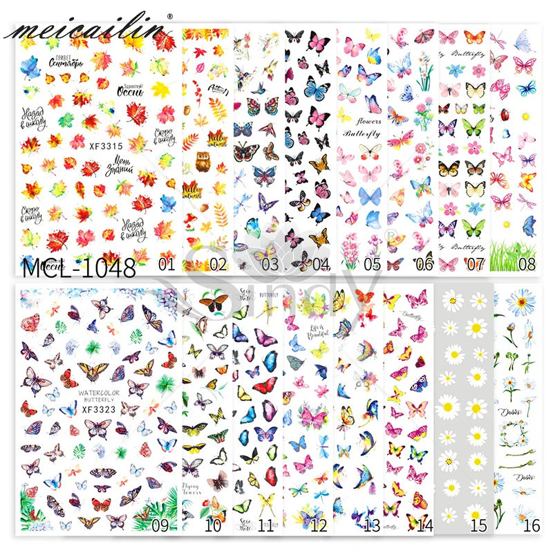 Close-up view of colorful butterfly decals for DIY manicures