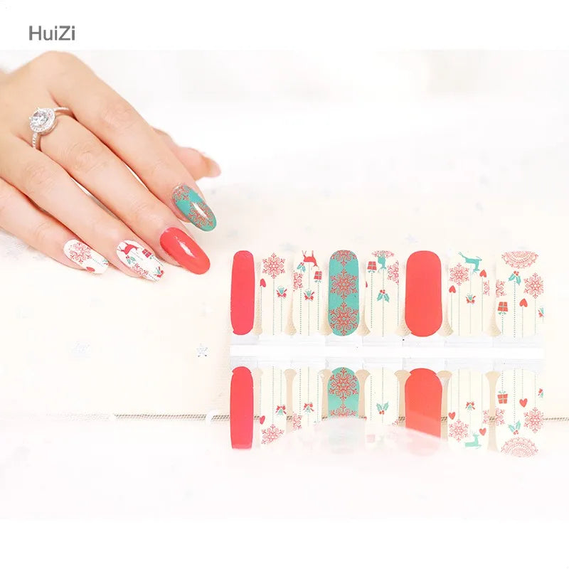 Close-up of peel-and-stick Halloween nail art for a festive DIY manicure