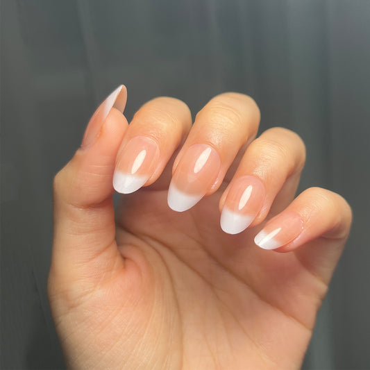 24pcs Press On Nails-Nude white Short Alomnd