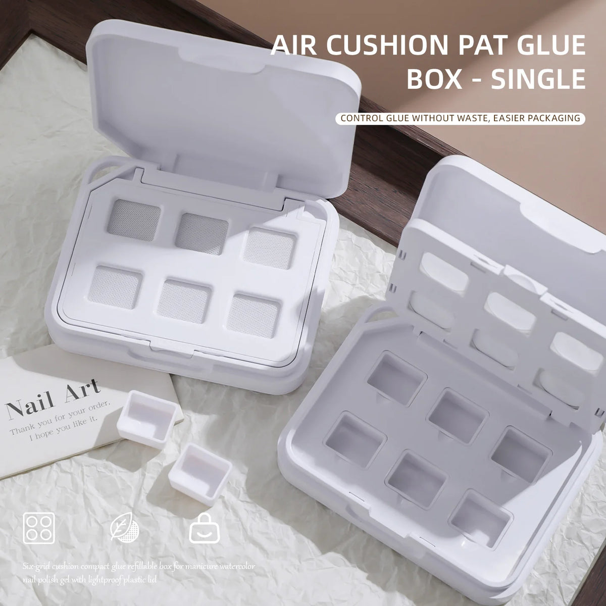6-compartment empty nail storage container with lid for organizing nail art supplies