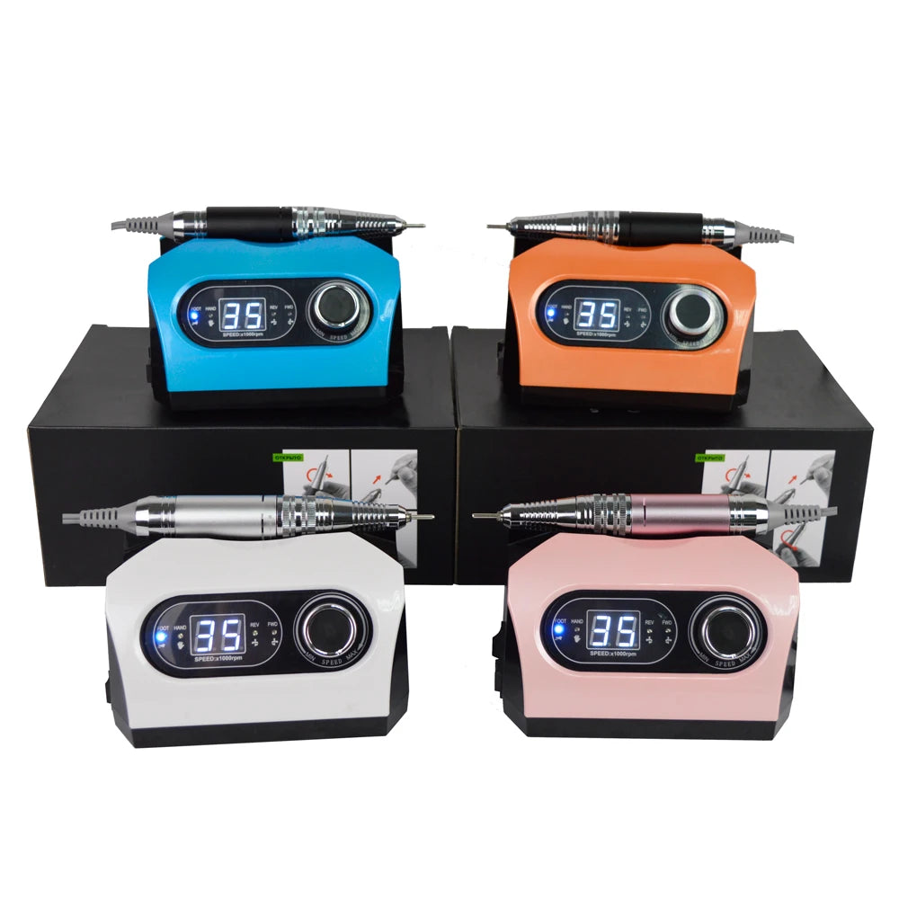 Compact nail drill machine for manicure and pedicure preparation