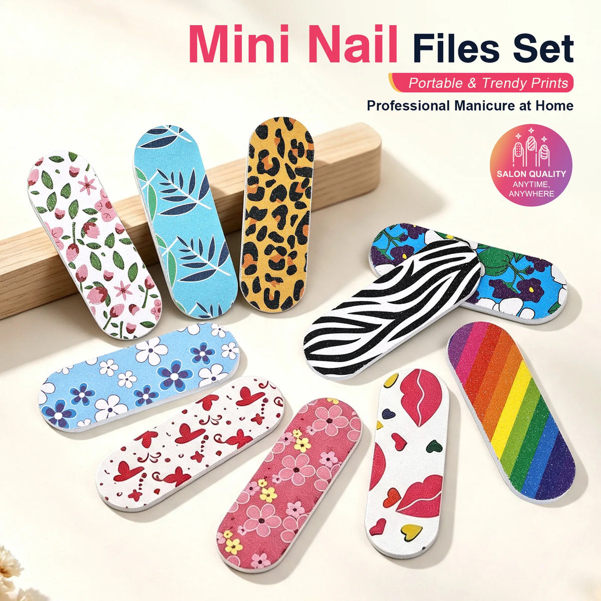Close-up use case of mini nail file for press on nails natural nail shaping and quick touch ups