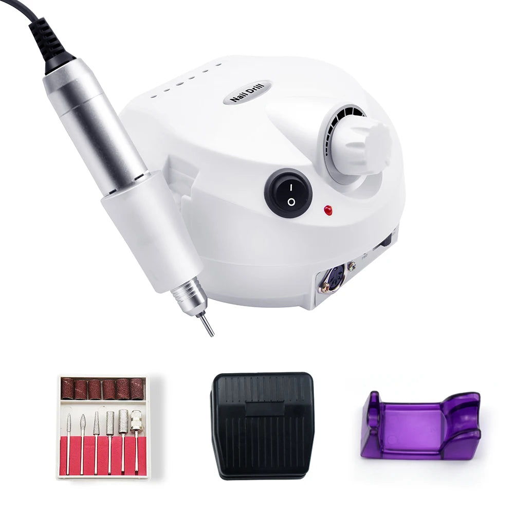 Electric nail drill machine set with mill cutter accessories and plastic housing detail