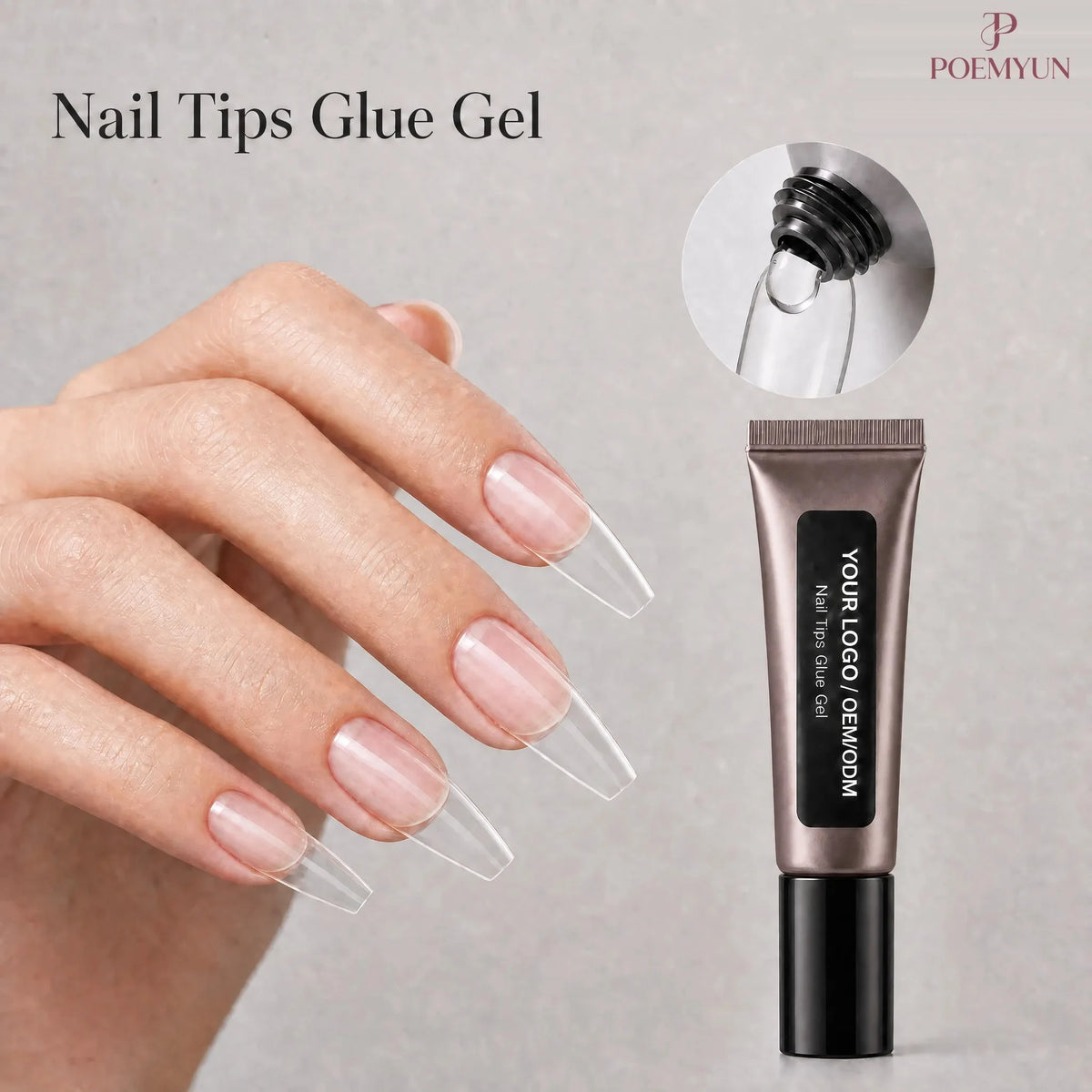 Low-drip adhesive gel for clear press-on and soft gel nail tips