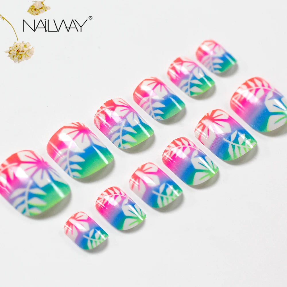 Close-up of colorful ABS fake nails for kids suitable for dress-up parties and short-term wear
