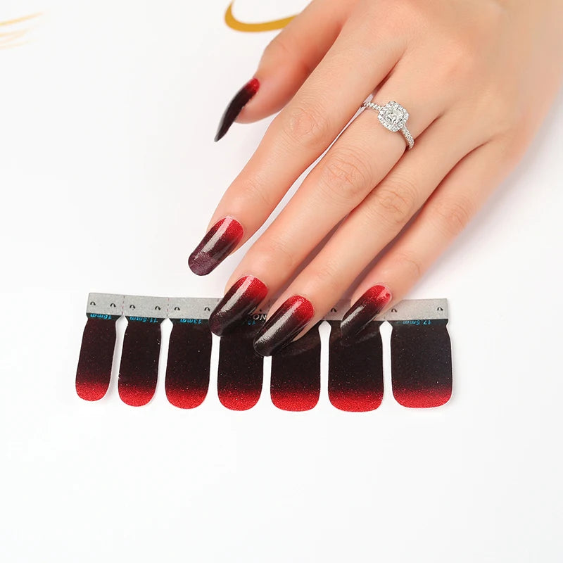 Trim-to-fit French ombre nail wraps with assorted nail sizes and heart details