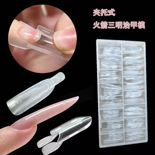 Close-up of clear nail molds for home DIY nail extension and salon nail application