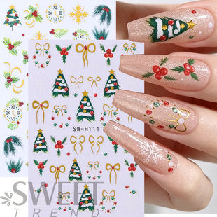 Christmas nail art sticker sheet for DIY manicure use on natural nails, gel nails, and press-ons