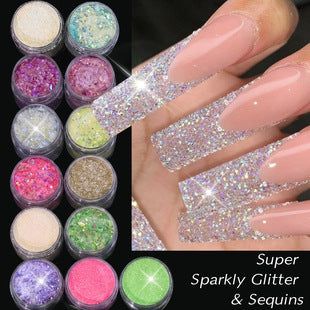 Mixed-size holographic glitter and iridescent flakes for decorative nail art