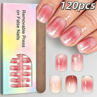 Short square nude pink press on nail pieces from the 120-piece assorted-size set