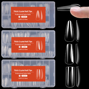 Close-up view of thick reusable press-on nails for an at-home manicure