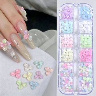Close-up of glossy jelly-style 3D floral charms for DIY nail art