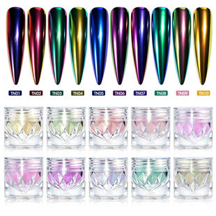 Chameleon nail powder packaging detail showing single jar nail art powder