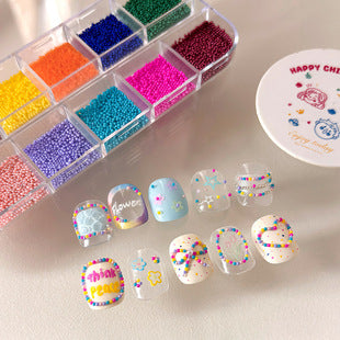 12 grid colorful nail art beads set with mini caviar beads for DIY nails and press on nail decoration