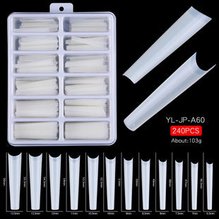 Close-up view of flat tip XXXL nail tips for French manicures and nail art
