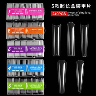 Long coffin transparent nail tips 240 pcs clear full cover nail extension tips
