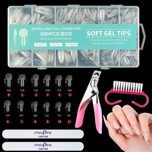 Boxed transparent almond press on nails set with full cover nail tips