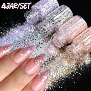 Four-bottle mixed-size nail glitter set with reflective sparkle for DIY nail art