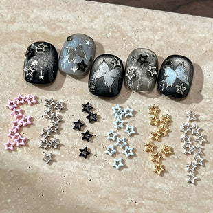 Mini hollow star nail charms 5 piece set for DIY Y2K punk nail art on press-on, gel, and acrylic nails