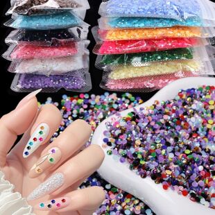 24-color resin nail rhinestones set showing bulk quantity and compact storage assortment