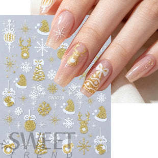 Christmas nail stickers with gold foil tree snowflake reindeer and snow globe holiday nail decals