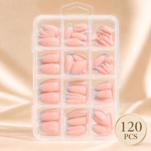120-piece light blue French almond press-on nails in a boxed set
