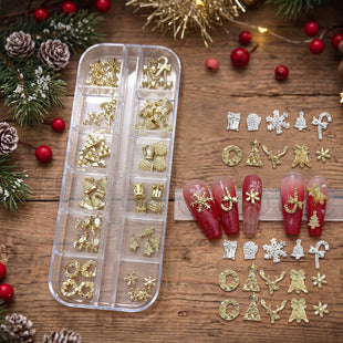 Close-up of dimensional holiday nail charms for gel, acrylic and press-on nail designs