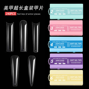 Close-up view of vibrant square press-on nails with a curved profile
