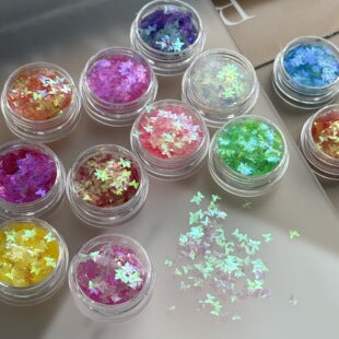 12-color holographic butterfly nail glitter set with ultra-thin iridescent sequins
