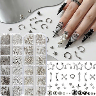 2-box packaging detail of mixed metal nail charms for DIY nail art
