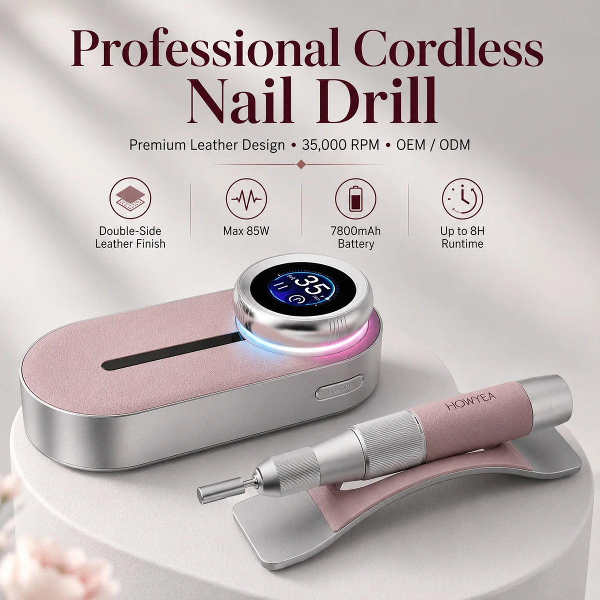 Rechargeable cordless nail drill machine detail view showing portable professional manicure device