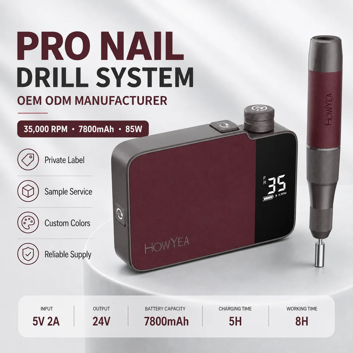 Professional cordless nail drill machine 35000 RPM with digital display for acrylic nails and gel prep
